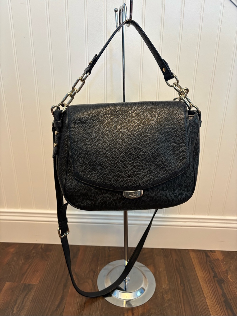 kate spade Black Pebbled Leather Shoulder Bag with Strap